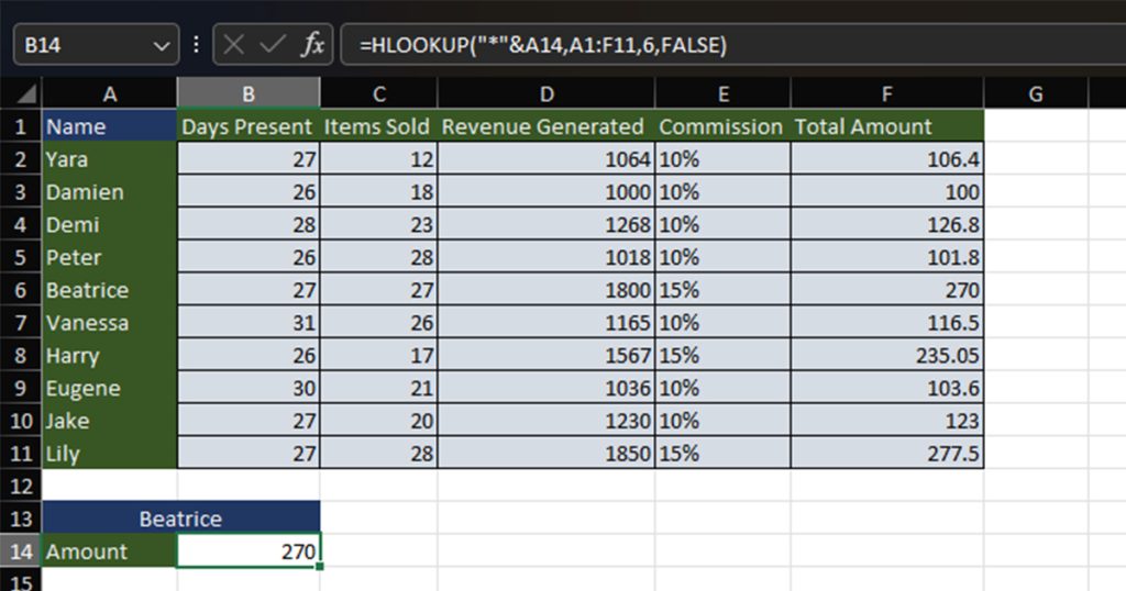 Using Wildcards in HLOOKUP