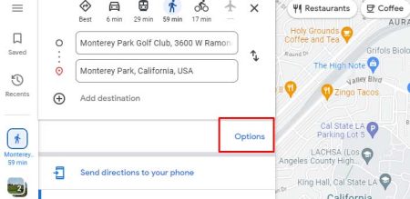How to Change Google Maps to Walking - Click Options 450x219 