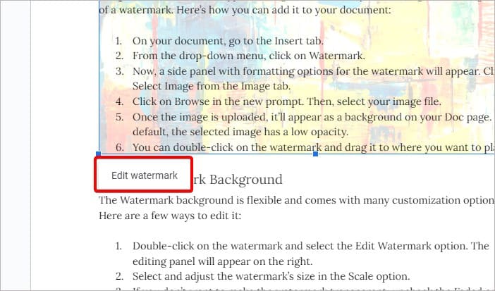 edit watermark button