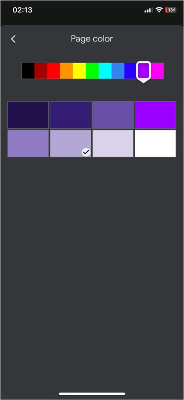 page color palette docs mobile