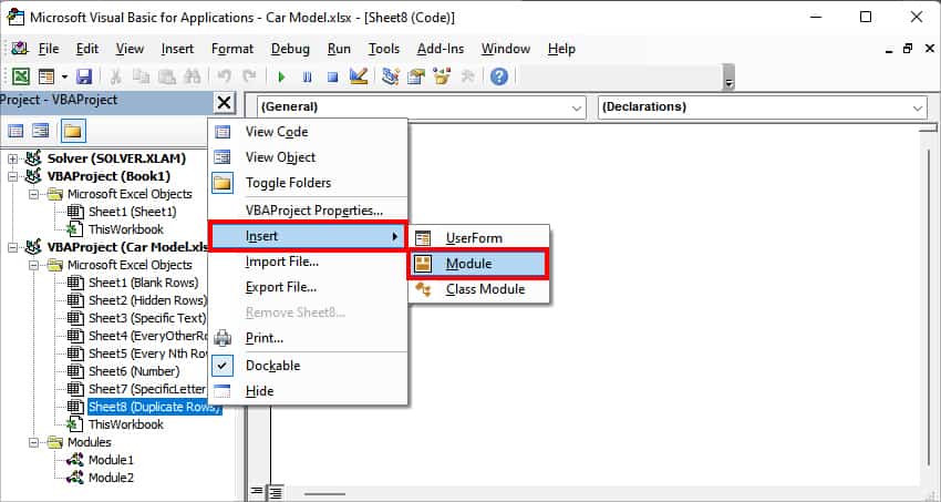 right-click on the Sheet name and choose Insert - Module