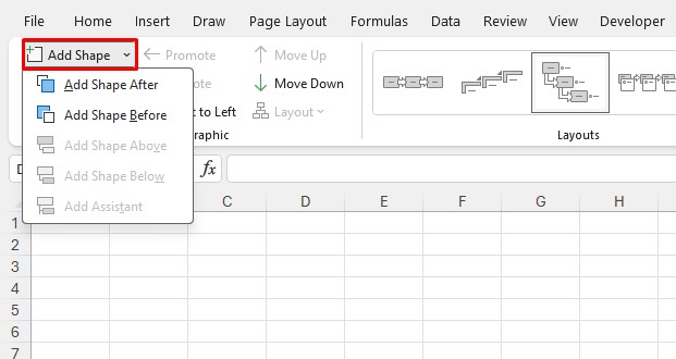 Add Shape Option Excel