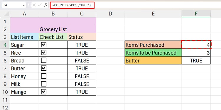 COUNTIF Function Excel