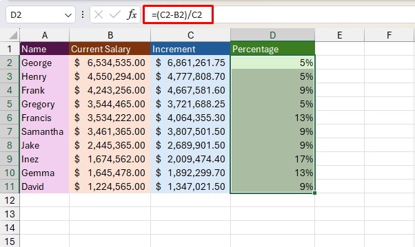 Calculate Increased Percentage in Excel