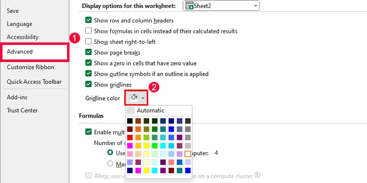 Change Gridlines Color in Excel