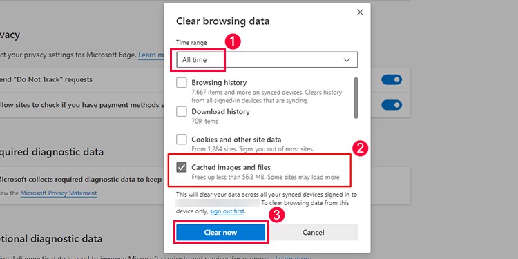 Clear Browsing data MS Edge