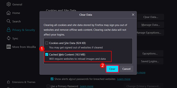Clear Cached Web Content Firefox