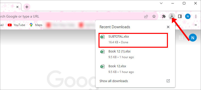 Click on the Download icon of your browser