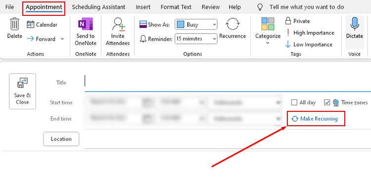 Create-recurring-appointment-Outlook-desktop