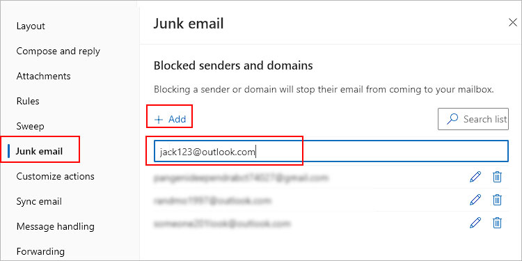 Enter-email-address-to-block-Outlook-web