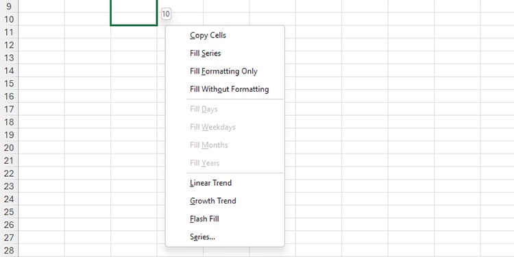 Fill Options in Excel