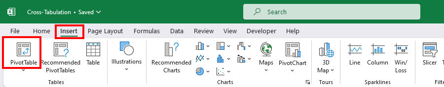 In the Insert Tab, click on PivotTable
