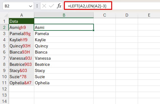 LEFT function in Excel