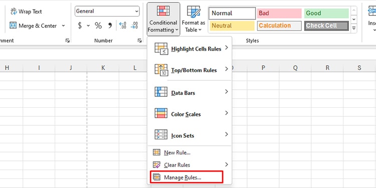 Manage Rules in Conditional Formatting