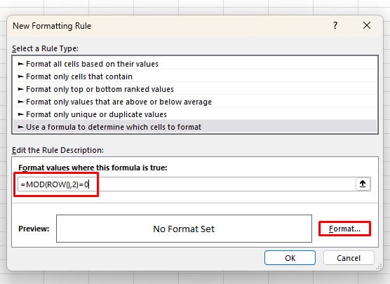 New Formatting Rule Excel