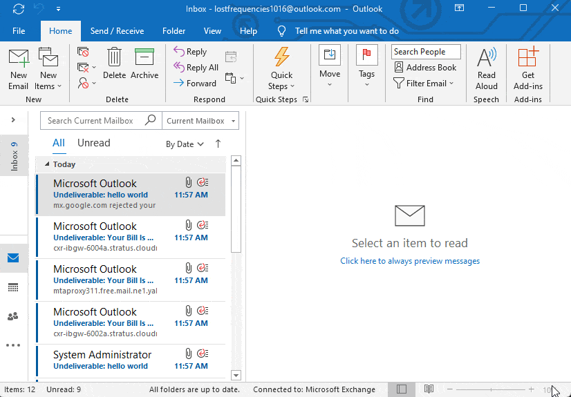 Go to open and export in outlook