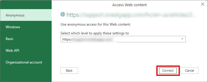 On Access Web content, click Connect