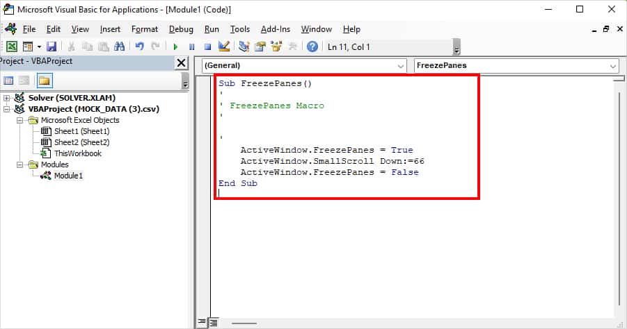 On the VBA window, see the Code and edit as required