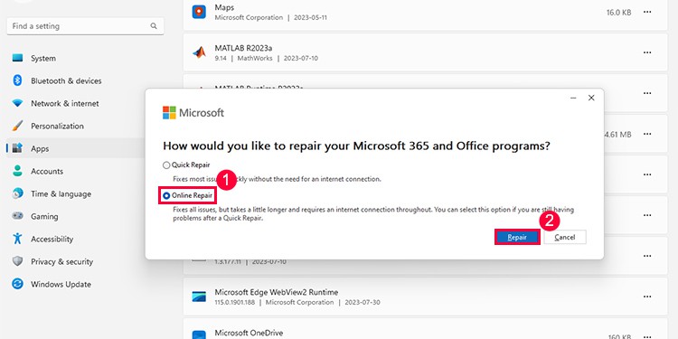 Online Repair Microsoft 365