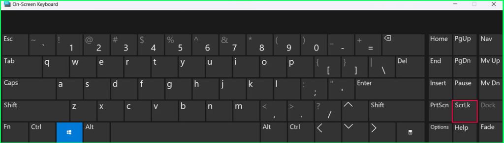 Onscreen keyboard for ScrLK