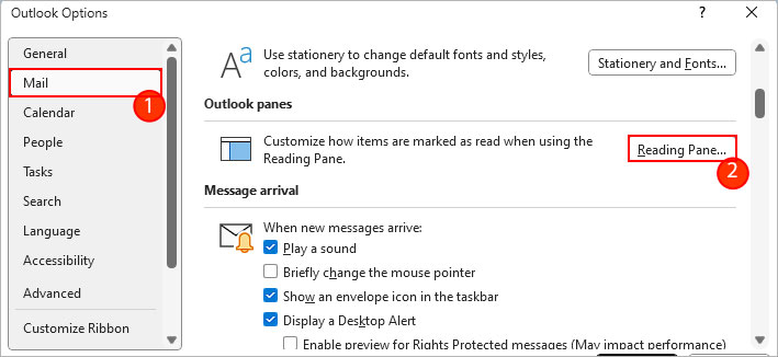 Reading-Pane-settings-in-Outlook-options