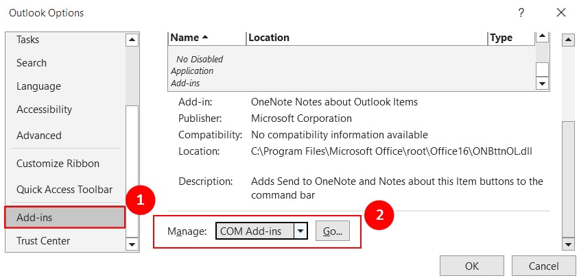 Select-COM-Add-in-Outlook-app