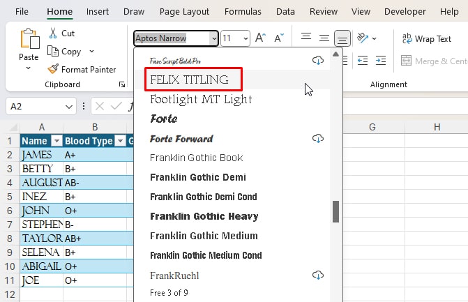 Select Capitalized Font Excel
