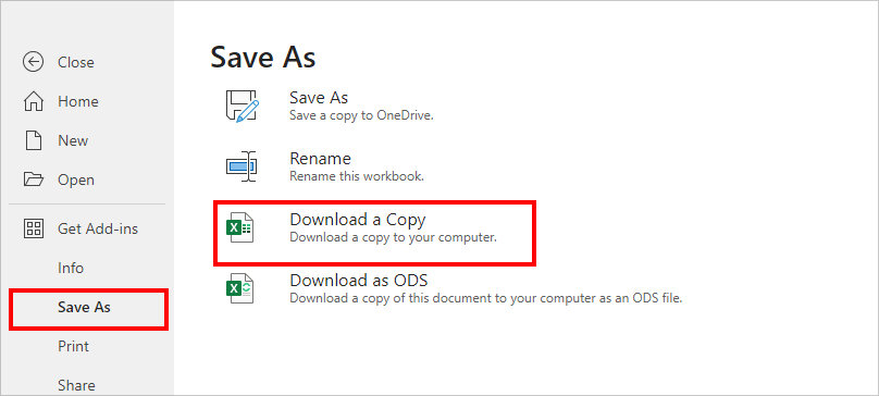 Select Save As and click Download a Copy