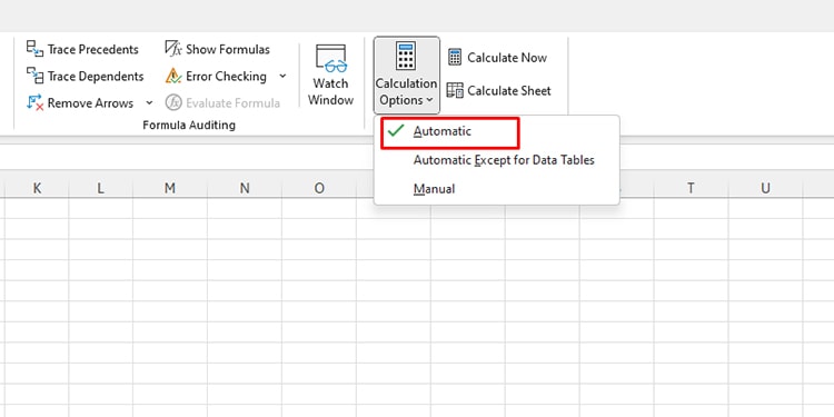 Set Calculation Settings to Automatic