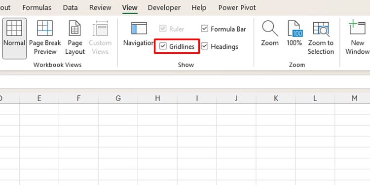 Show gridlines Excel