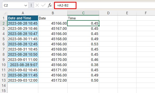 Subtracting two cells in Excel