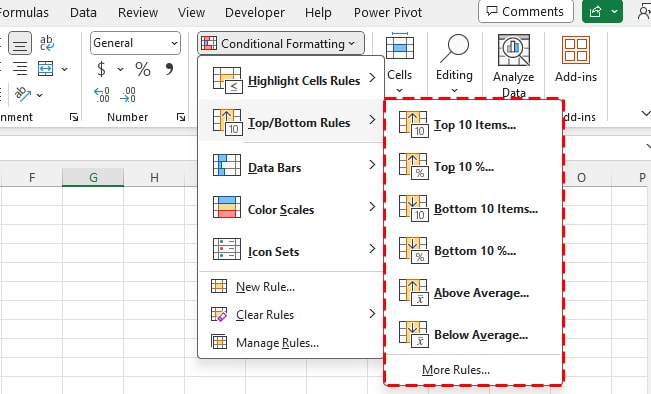 TopBottom Rules Conditional Formatting