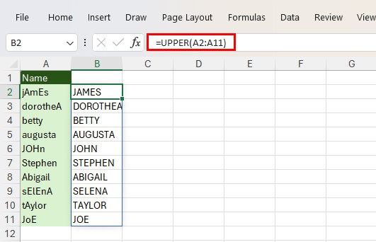 UPPER function Excel