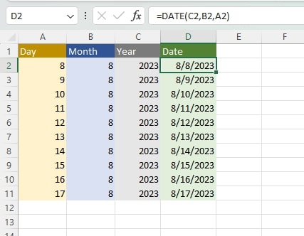 date function Excel