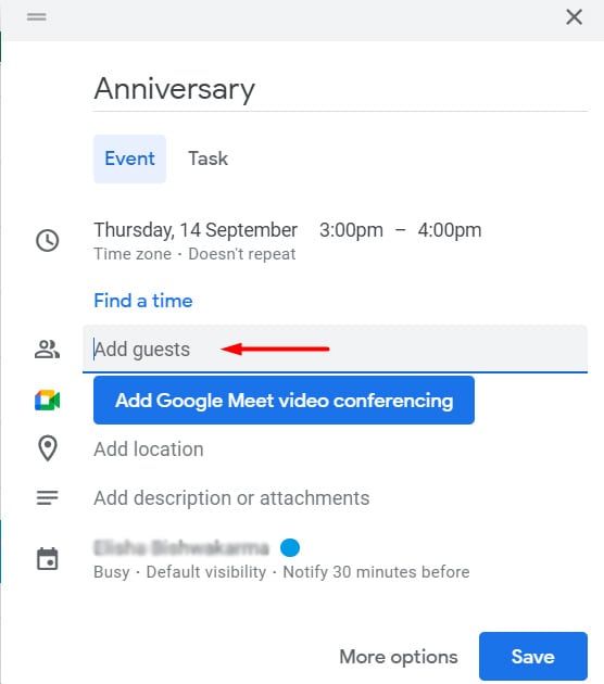 Add guest on Google Calendar