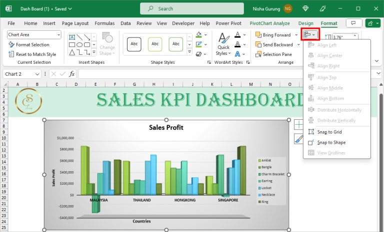 How to Left Align a Chart in Excel