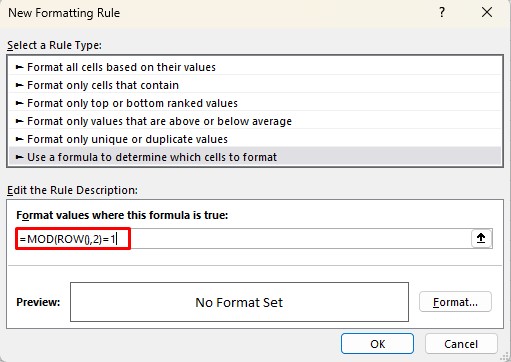 Create new rule for conditional formatting