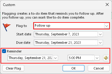 Custom-Flag-settings-with-reminder-Outlook