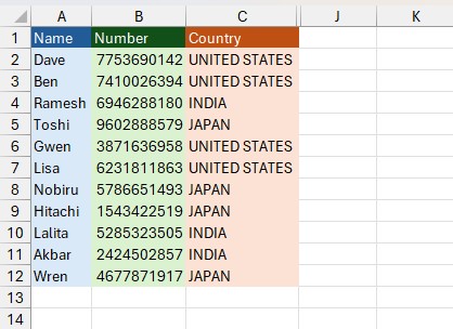 Data Table in a Spreadsheet