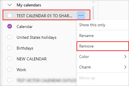 Delete-calendar-Outlook-web-version