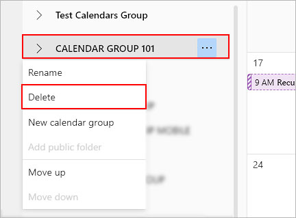 Delete-calendar-group-Outlook-web-version