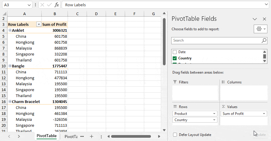 Drag and Drop Variable to Column Field