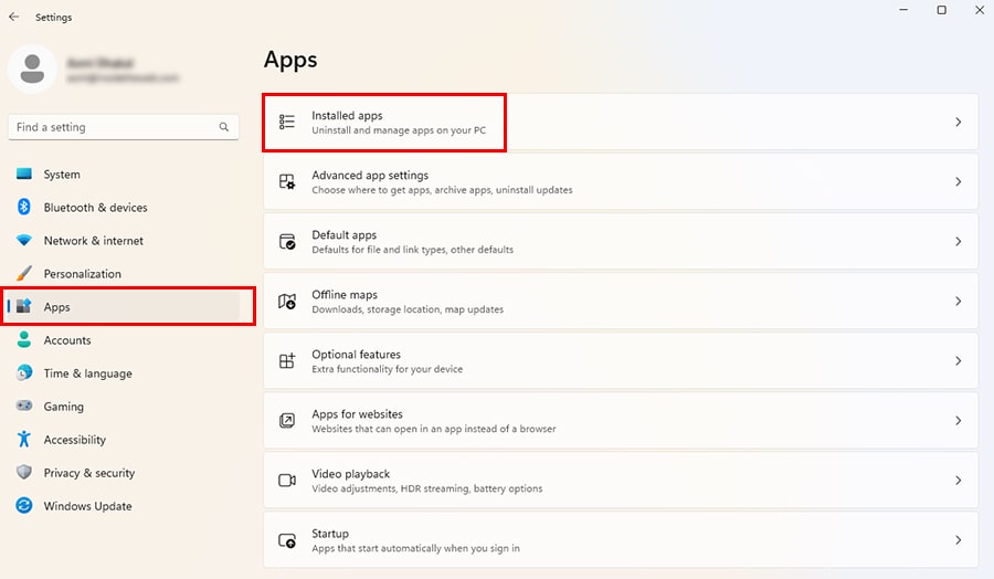 Navigate to Apps-Installed apps