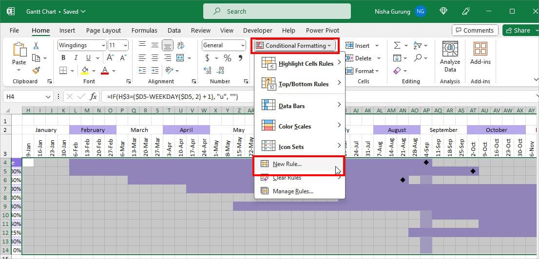 Head to Conditional Formatting and click on New Rule
