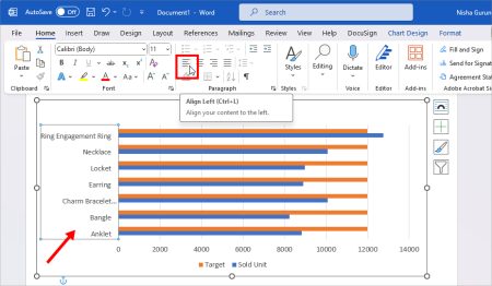 How to Left Align a Chart in Excel