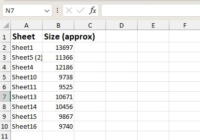 Macro to calculate indivdual sheet size