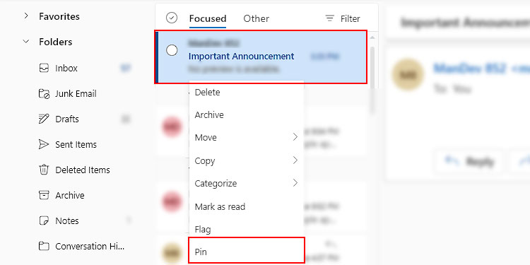 How to pin Emails in Outlook