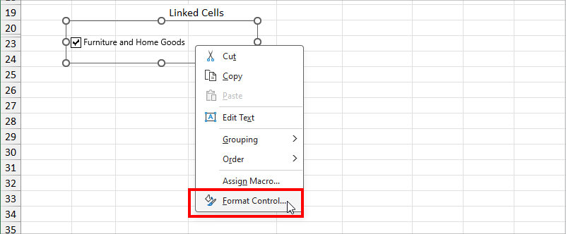 Right-click on the Check box and pick Format Control