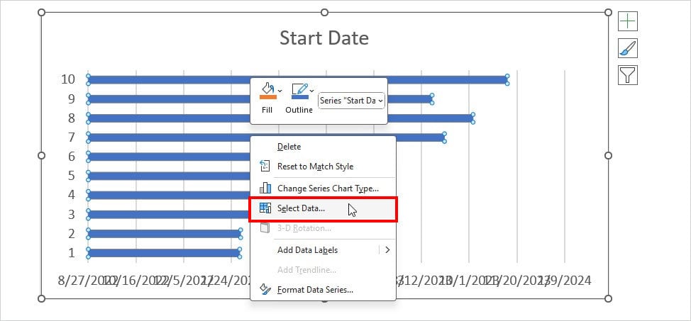 Right-click on the Series line and pick Select Data