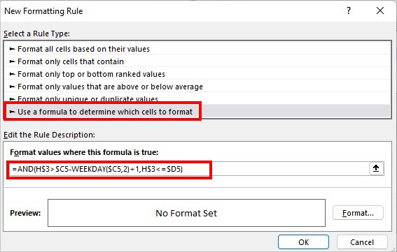 Select Use a formula to determine which cells to format and enter formula